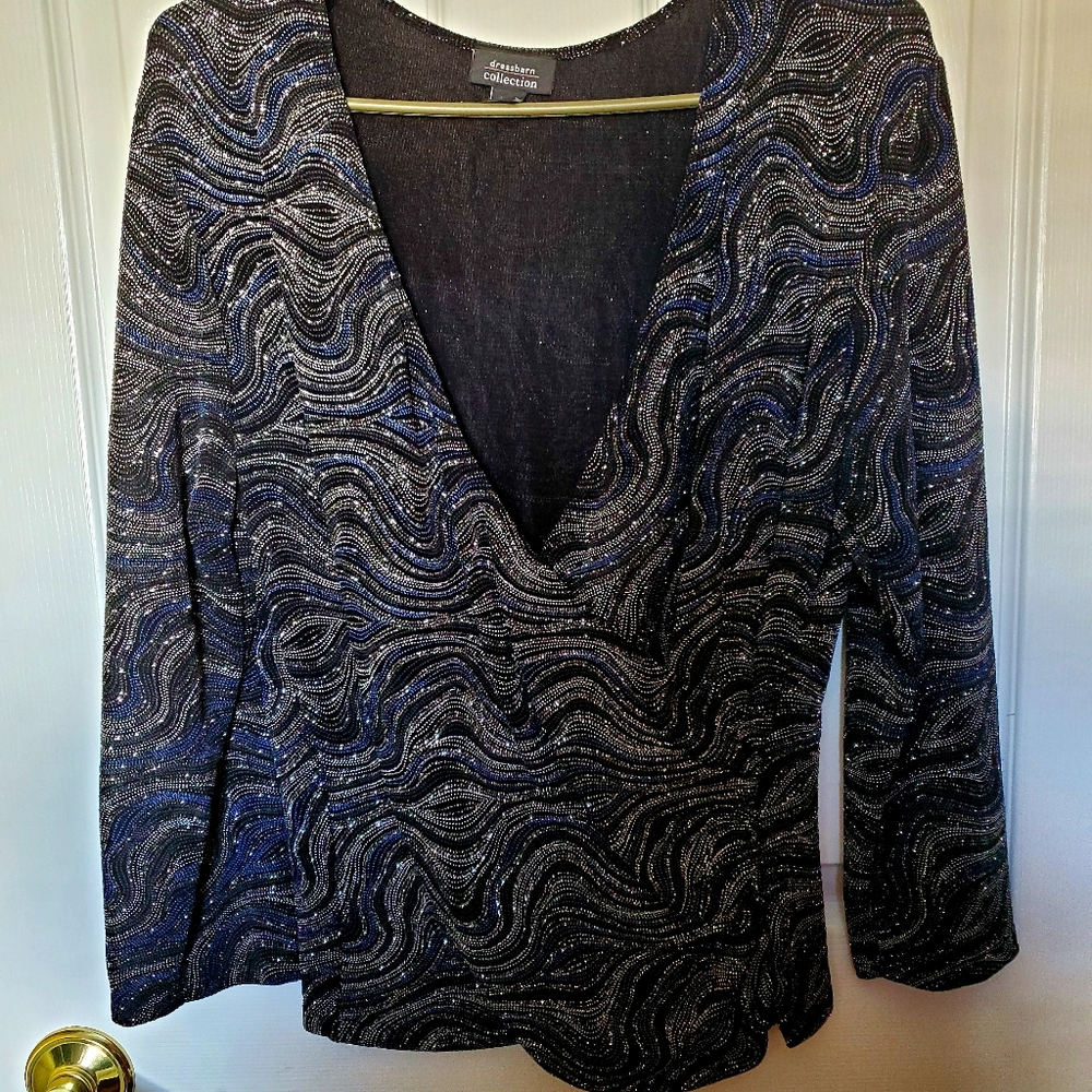 Black, Silver, and Blue Glittered Blouse